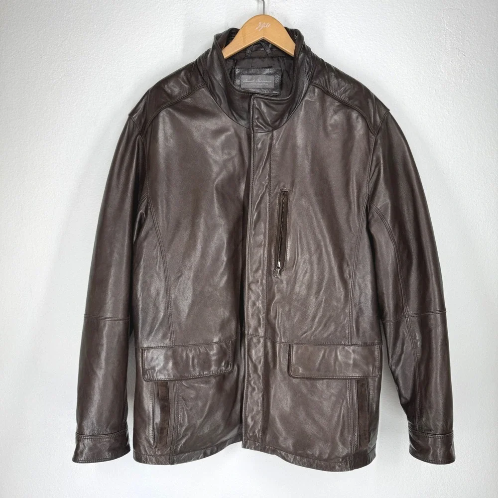 Daniel Cremieux 90s Brown Lambskin Leather Jacket Coat Mens XL Long Field‎ Chore